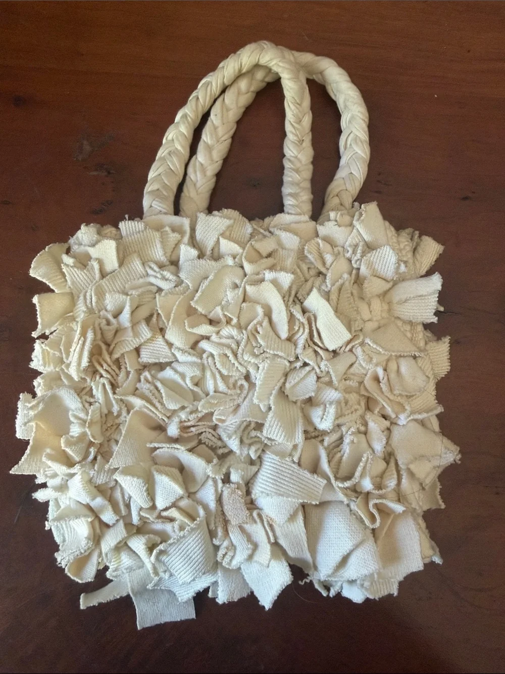 Cream Texture Braided-Handle Tote Bag